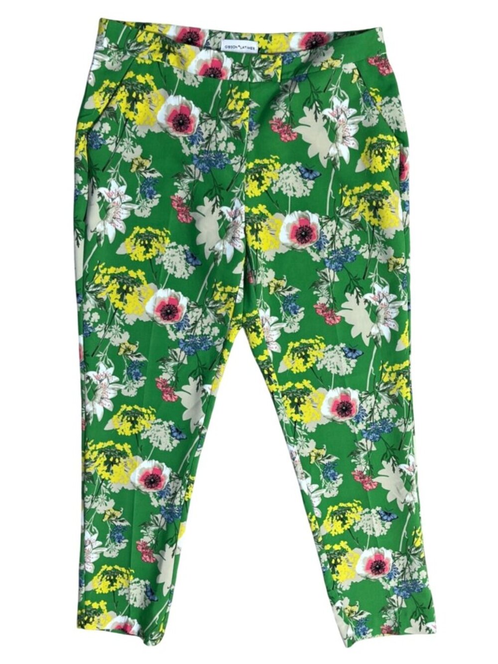 Gibson Latimer Pants Ankle Trouser Size 10 Green Floral Stetch